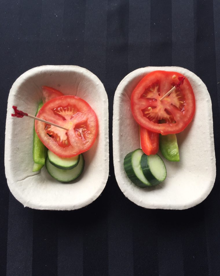 tomato, cucumber, and pepper slices