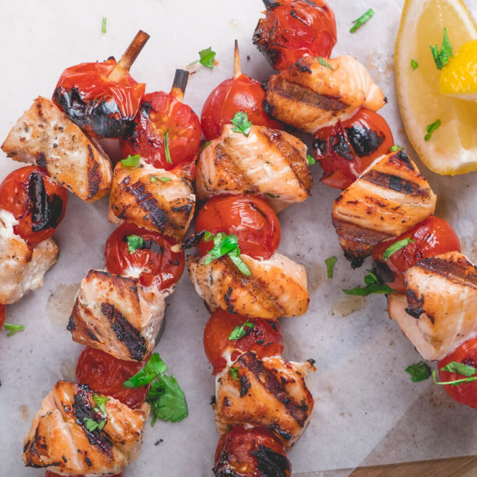 Quick, Easy, Healthy. Try our TOMZ Red Cherry Tomatoes paired with fresh salmon and add some vareity to your summertime grilling!