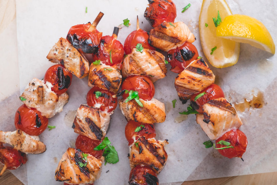 Quick, Easy, Healthy. Try our TOMZ Red Cherry Tomatoes paired with fresh salmon and add some vareity to your summertime grilling!