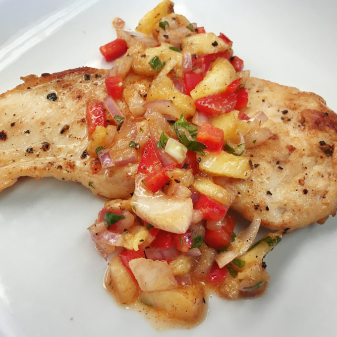 Tired of boring old chicken? Spice it up a little with this chicken & pineapple salsa. A gourmet meal that tastes as good as it looks.