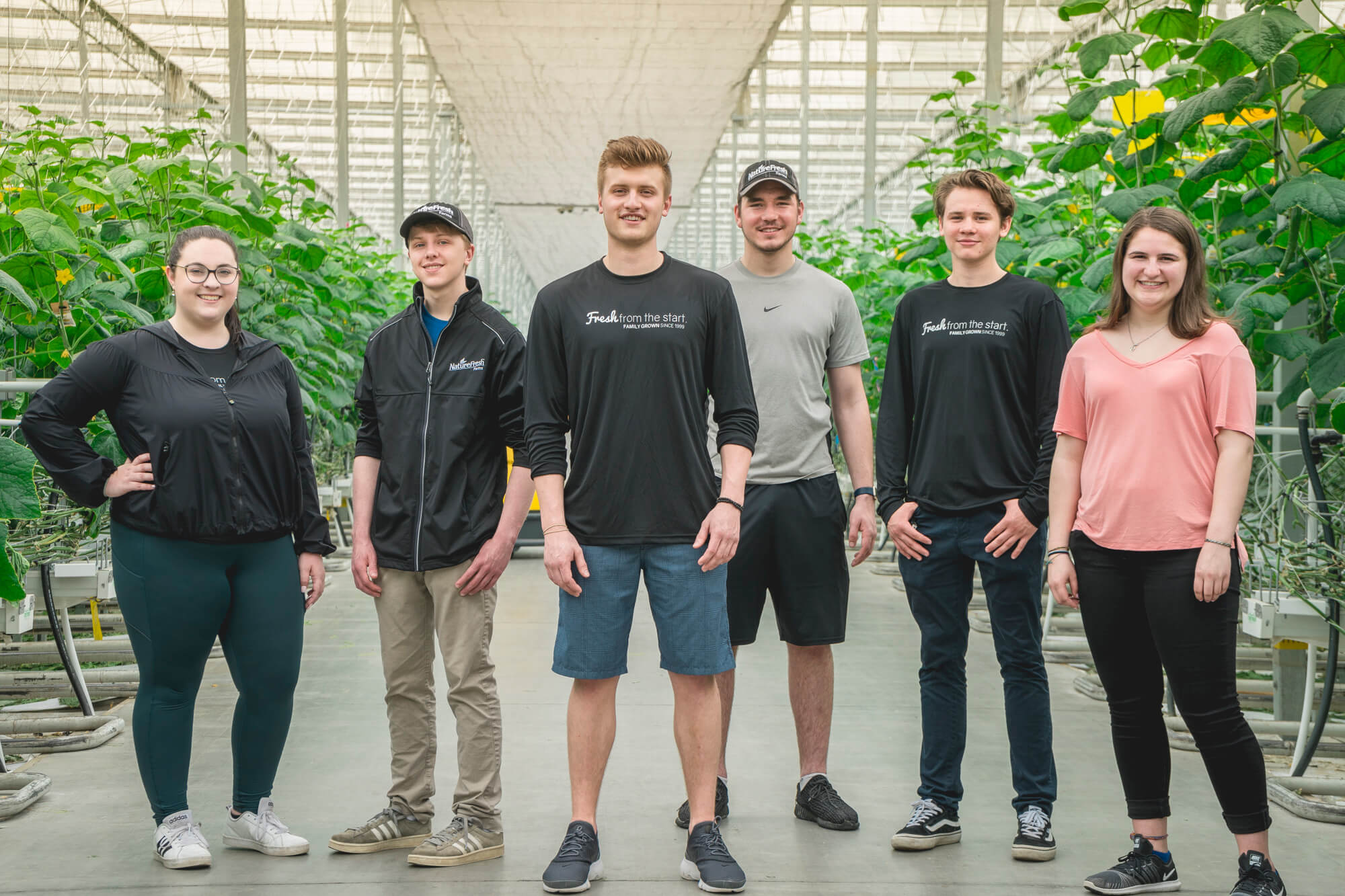 The 2018 GEC team standing in the middle of our cucumber greenhouse