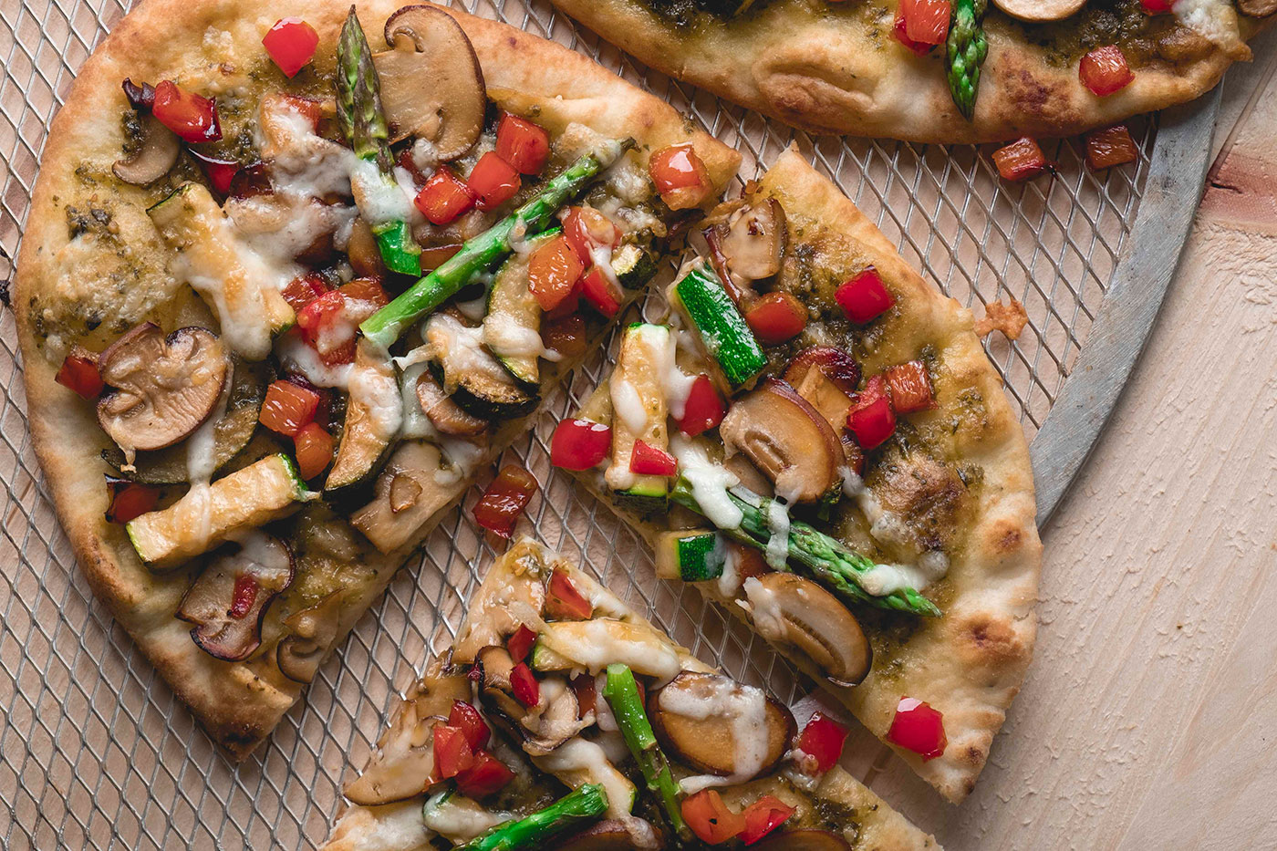 Close up of Grilled Vegetable Naan Pizza.