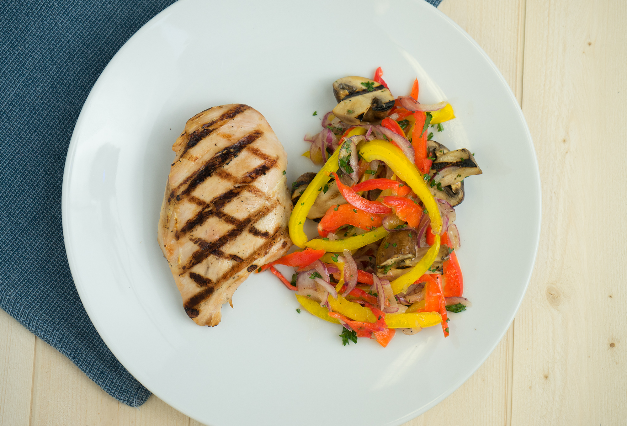 Grilled Cremini with Marinated Bell Peppers 