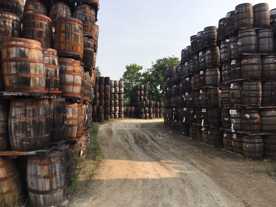 stack of whisky barrels 