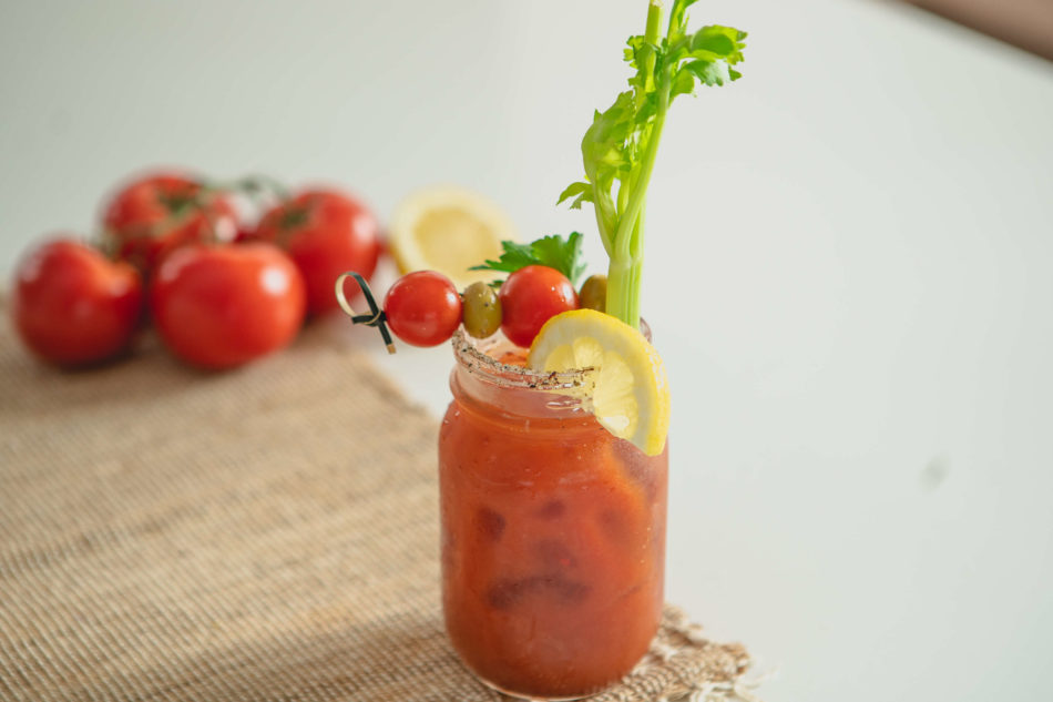Fresh Tomato Virgin Caesar in mason jars