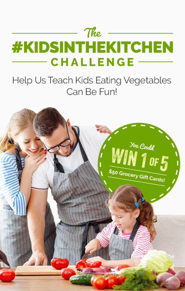 The #Kidsinthekitchen challenge. Help us teach kids eating vegetables can be fun! You could win 1 of 5 %50 grocery gift cards!
